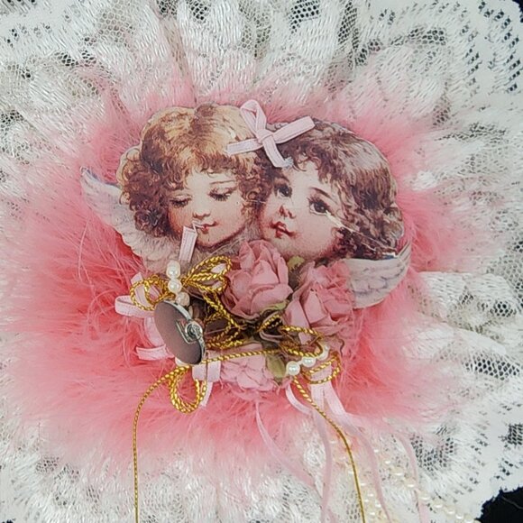 Hand Made Shabby Chic Lace & Feather Musical Angel Wall Hanging Victorian Style - Picture 2 of 8